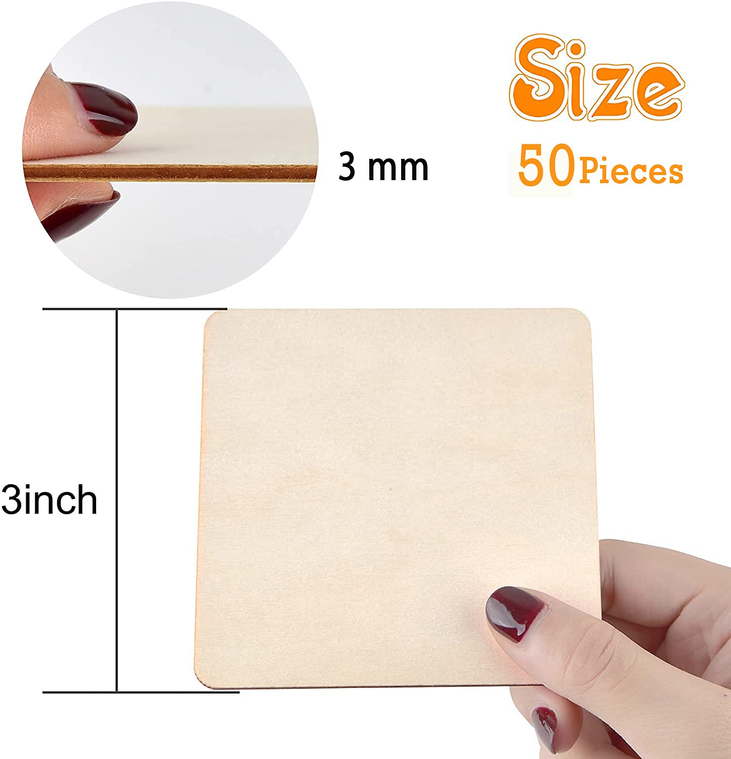 50 Pieces 3 Inches Unfinished MDF Pieces Square Blank Round Corners Pine MDF Sheets for DIY Arts Craft Project, Square Shape Blank Pieces for Your Creativity