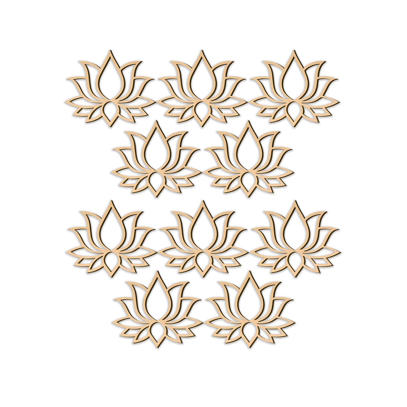 MDF Pine Wood Lotus Cutouts for Art and Craft, Festival Decoration Pack of 12