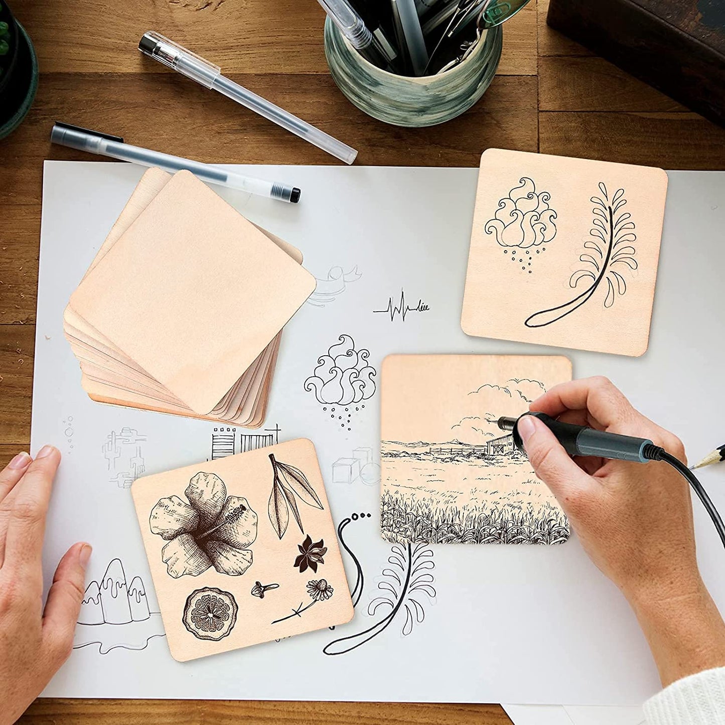 50 Pieces 3 Inches Unfinished MDF Pieces Square Blank Round Corners Pine MDF Sheets for DIY Arts Craft Project, Square Shape Blank Pieces for Your Creativity