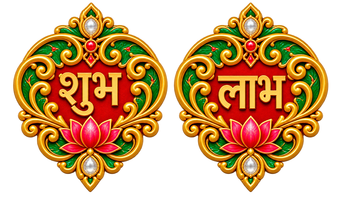 Premium Shubh Labh Wall Hanging 4 Inch | Traditional Golden Lotus Decorative Pair | Diwali Home & Pooja Decoration | Digital MDF