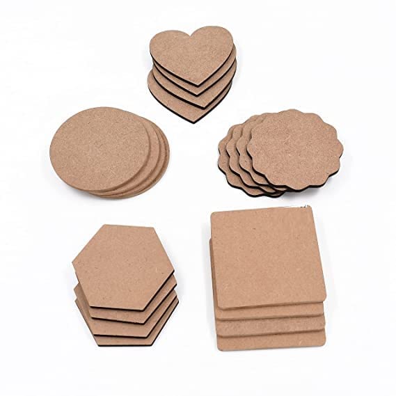 MDF Plain Wooden Coasters in Mixed Shapes - Cutouts for Painting, Wooden Craft Board for Resin Art & Fluid Art, Decoupage, Mandala Art, Pyrography - Set of 20