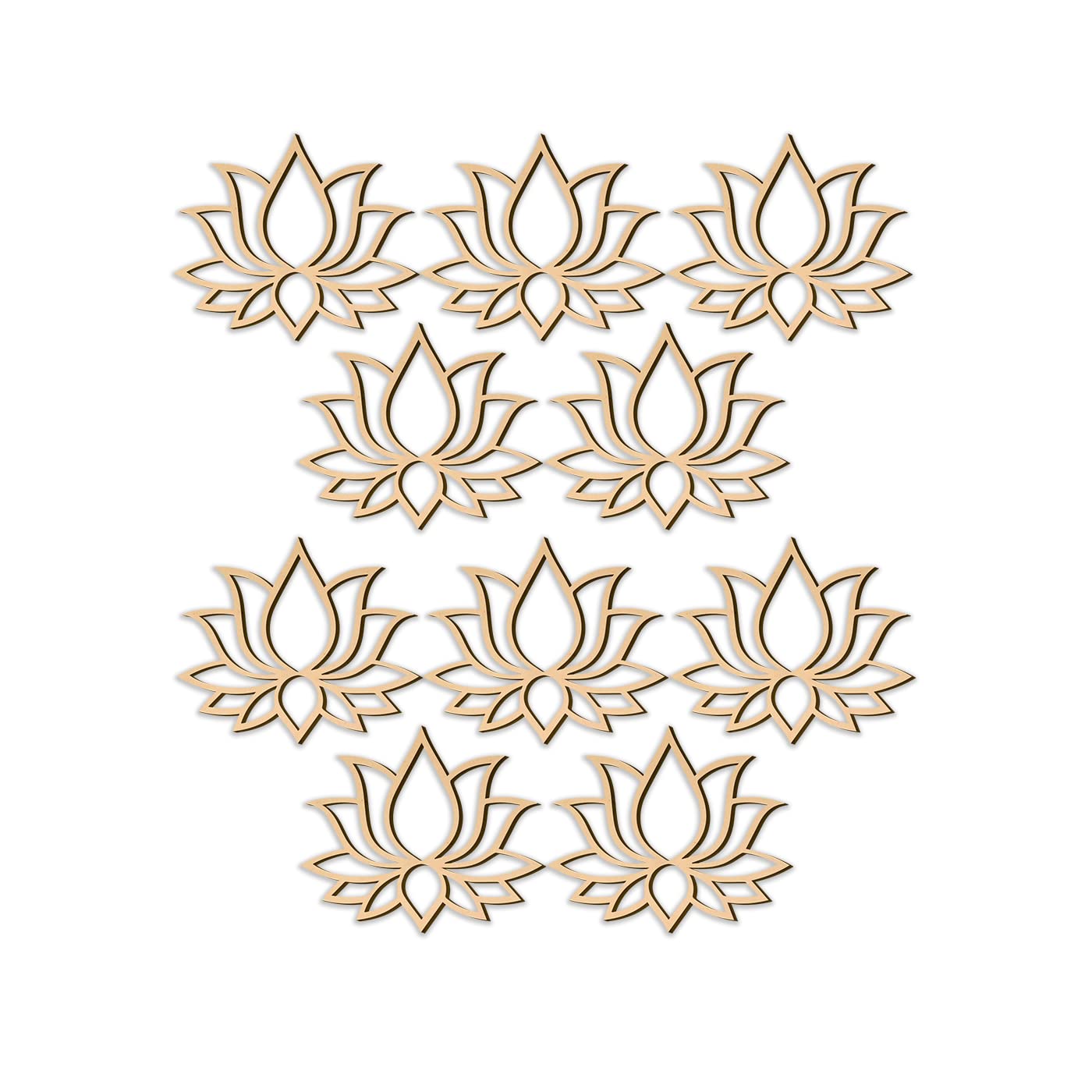 MDF Pine Wood Lotus Cutouts for Art and Craft, Festival Decoration Pack of 12