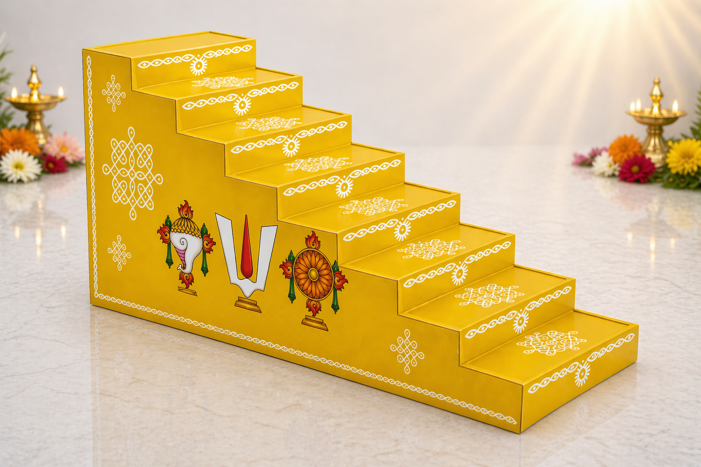 7 Step Decorative Staircase Sticker | (14x7x6) Inch  Pooja Stair Riser Wall Sticker | Rangoli Design Step Decor for Festival & Home