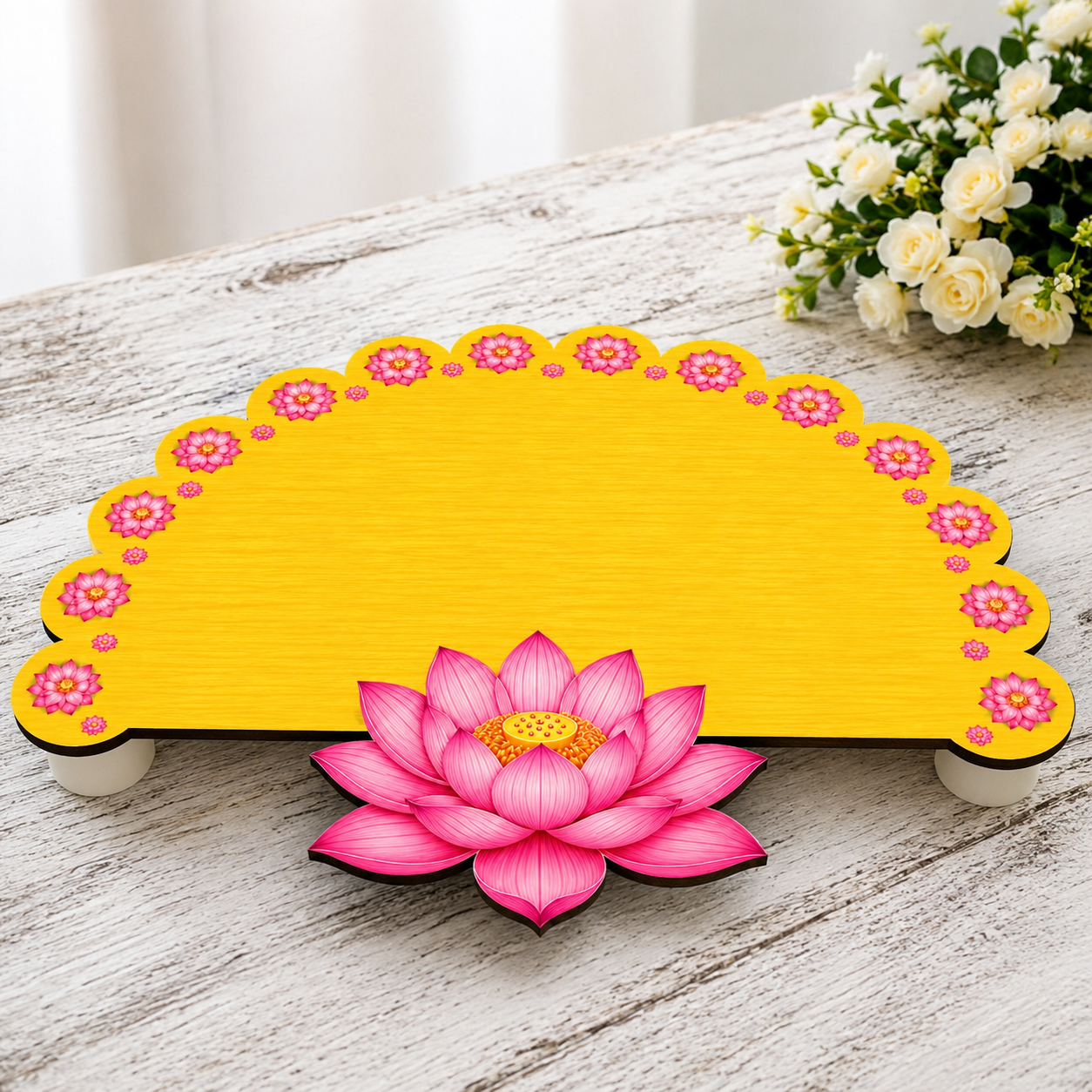 11 Inch Lotus Plate for Diyas & Decoration | Decorative Lotus Deepak Plate | MDF Pooja Thali for Diwali, Rangoli & Home Decor