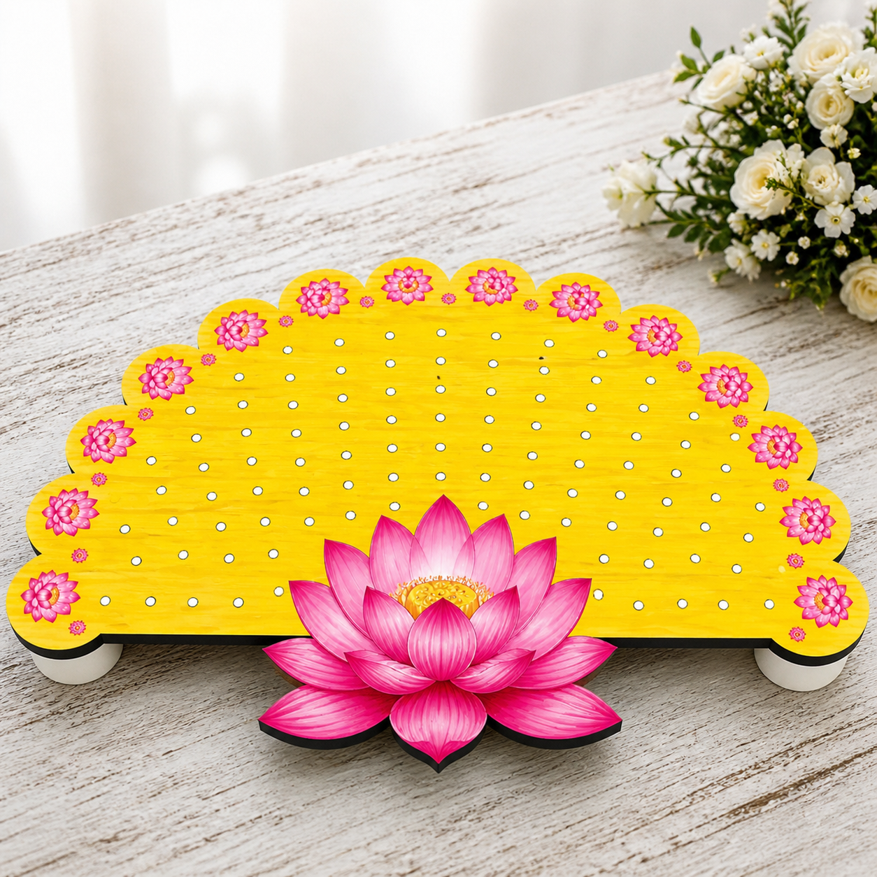 11 Inch Lotus Plate for Diyas & Decoration | Decorative Lotus Deepak Plate | MDF Pooja Thali for Diwali, Rangoli & Home Decor