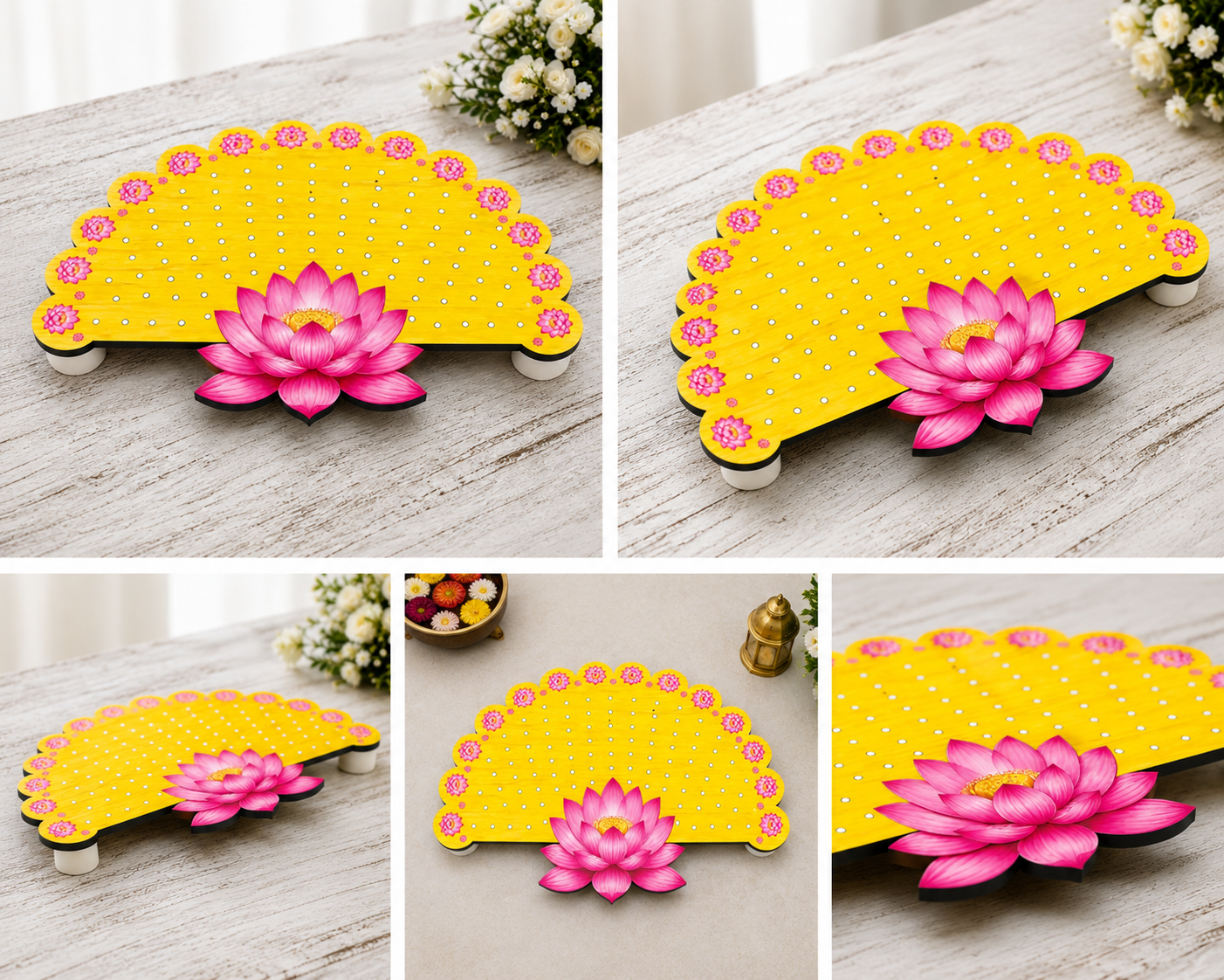 11 Inch Lotus Plate for Diyas & Decoration | Decorative Lotus Deepak Plate | MDF Pooja Thali for Diwali, Rangoli & Home Decor