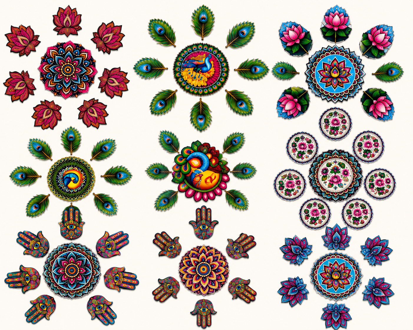 Premium Rangoli MDF Set | 9 Unique Decorative Rangoli Designs | Reusable Diwali, Pooja & Festival Floor Decor Set