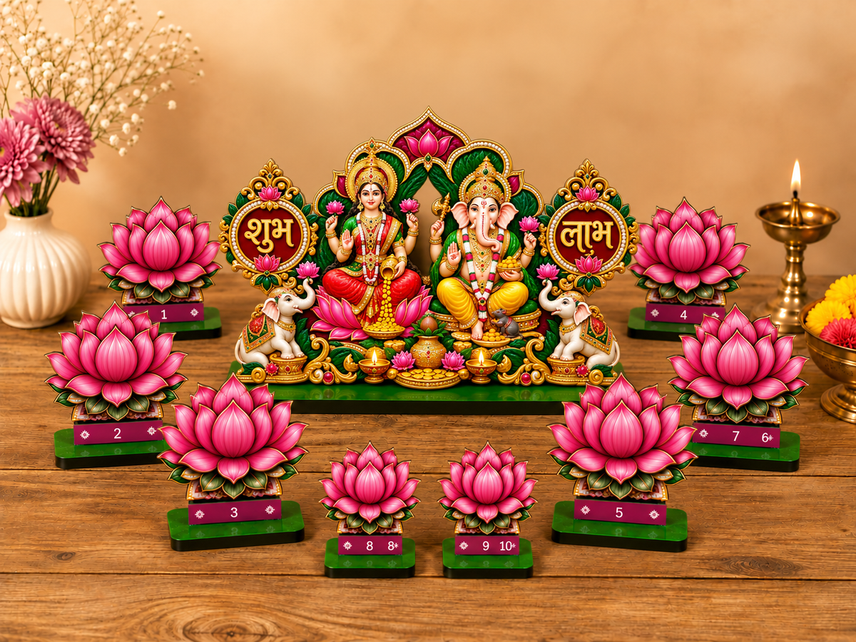 Premium Shubh Labh Laxmi Ganesh Set – 9 Piece Decorative Diwali Home Decor