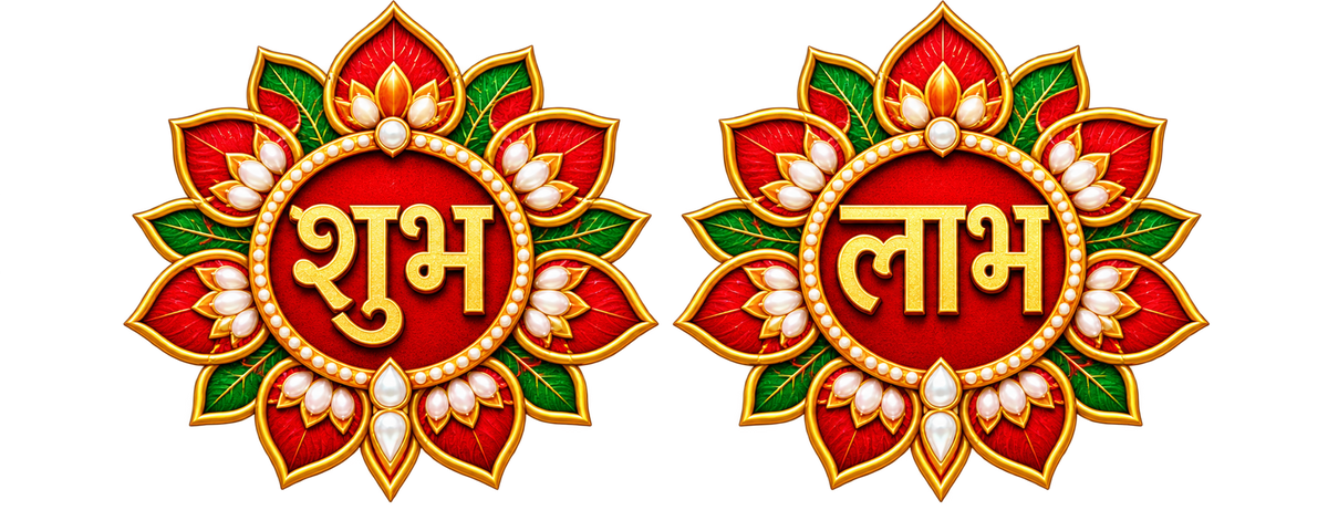 Premium Shubh Labh Decorative Wall Hanging Set – Traditional Lotus Design for Home & Diwali Decor Digital MDF   10 Pair 4  inch