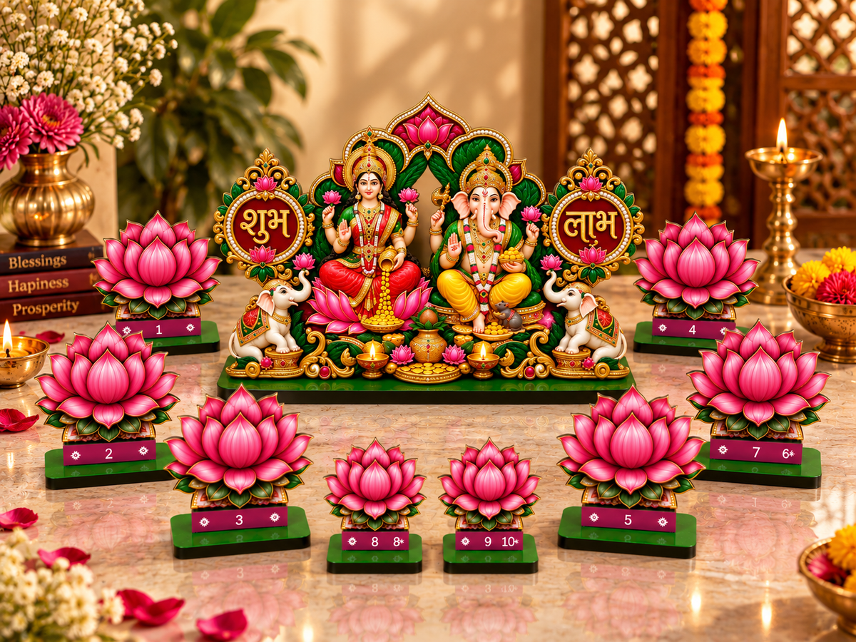 Premium Shubh Labh Laxmi Ganesh Set – 9 Piece Decorative Diwali Home Decor