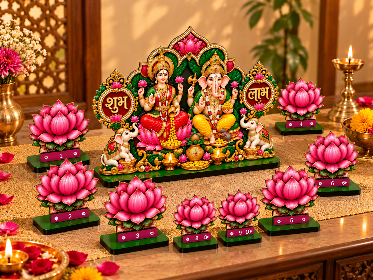 Premium Shubh Labh Laxmi Ganesh Set – 9 Piece Decorative Diwali Home Decor