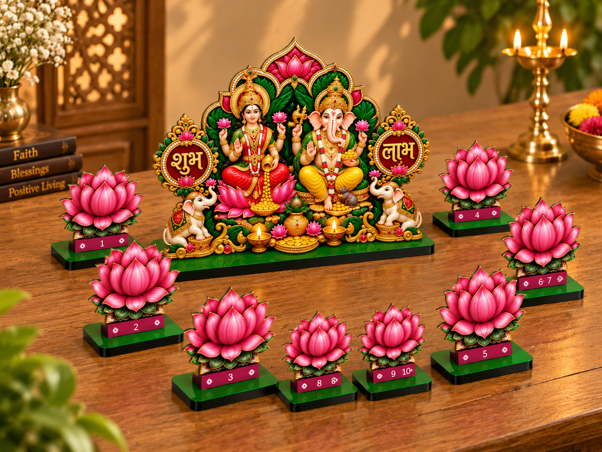 Premium Shubh Labh Laxmi Ganesh Set – 9 Piece Decorative Diwali Home Decor