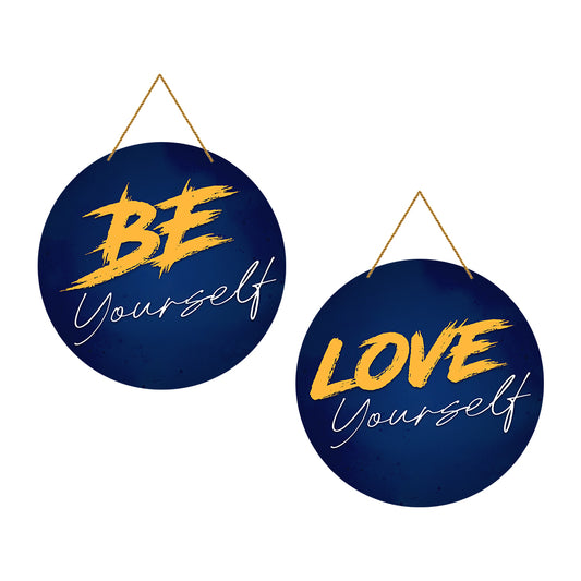 Pack Of 2 Positive Vibe Round Wooden Wall Hanging For Home / Room / Office & etc.