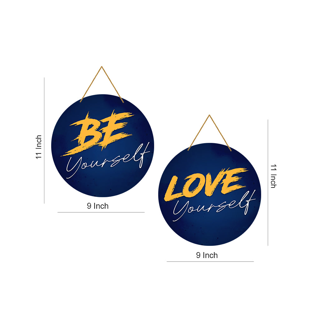 Pack Of 2 Positive Vibe Round Wooden Wall Hanging For Home / Room / Office & etc.