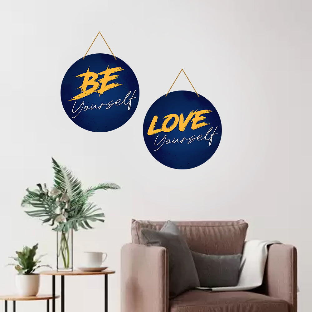 Pack Of 2 Positive Vibe Round Wooden Wall Hanging For Home / Room / Office & etc.