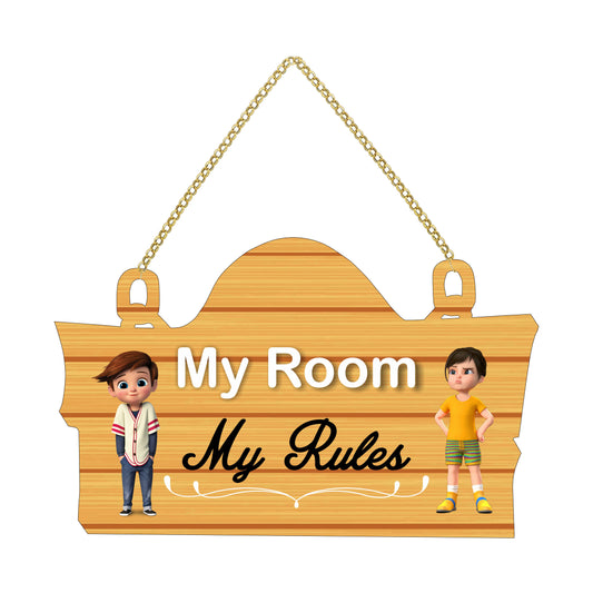 "My Room My Rules" Kids Room Wooden Wall Hanging For Home / Room / Office & etc.