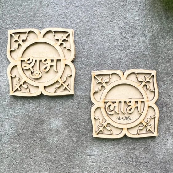 2 Pair of Rangoli Shubh & Labh, MDF Cutout for DIY Art and Craft | Diwali Decorations, Festival Gift