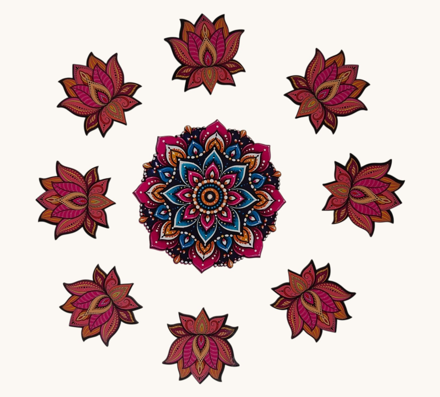 Premium Rangoli MDF Set | 9 Unique Decorative Rangoli Designs | Reusable Diwali, Pooja & Festival Floor Decor Set