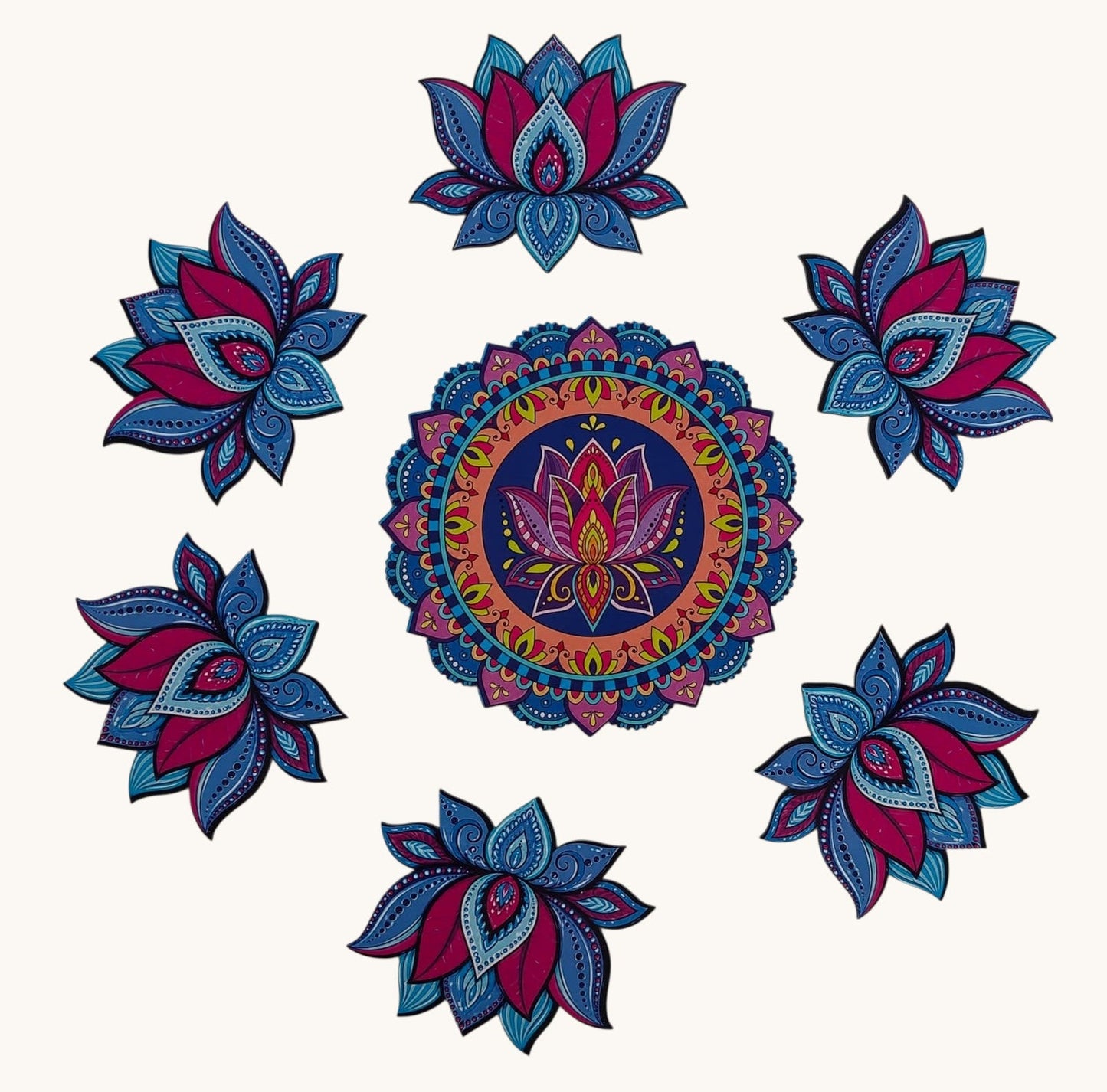 Premium Rangoli MDF Set | 9 Unique Decorative Rangoli Designs | Reusable Diwali, Pooja & Festival Floor Decor Set