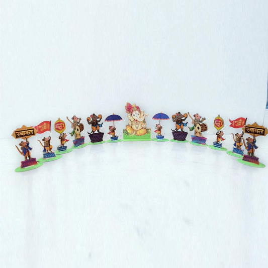 Ganesha Baraat For Ganesh Chaturthi Pack Of 1 Set 8 Inch Ganesha & Musak Ji's 6 Inch