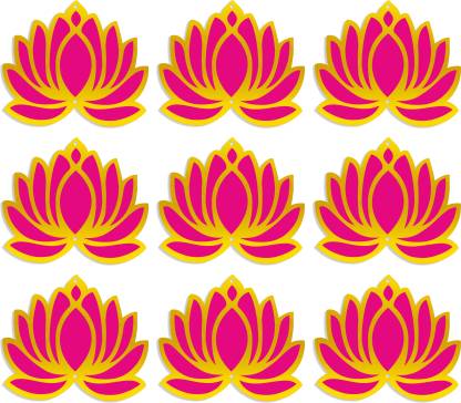 Gold Tone MDF Lotus Flower For Craft Designing Pack of 9